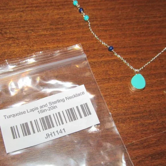 Turquiose and Blue Lapiz-Colored Sterling Silver Necklace - Picture 13 of 15